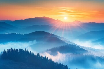 majestic sunrise over misty mountains landscape photography