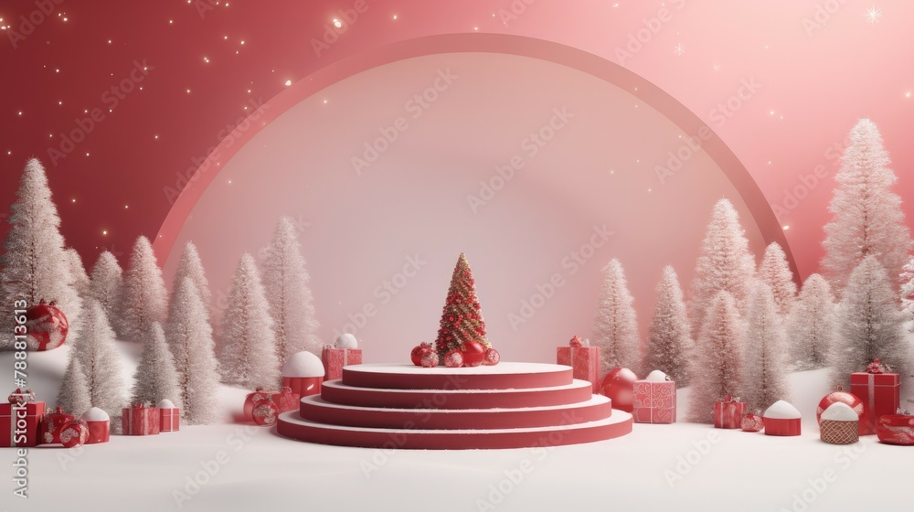 Poster this is a beautiful winter scene with a decorated christmas tree. the tree is surrounded by snow-cov