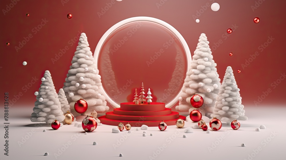 Poster this is a beautiful 3d rendering of a christmas scene. the image features a red background with a la