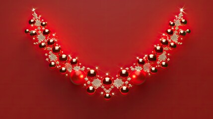 Obraz premium Red and gold Christmas balls wreath on red background.