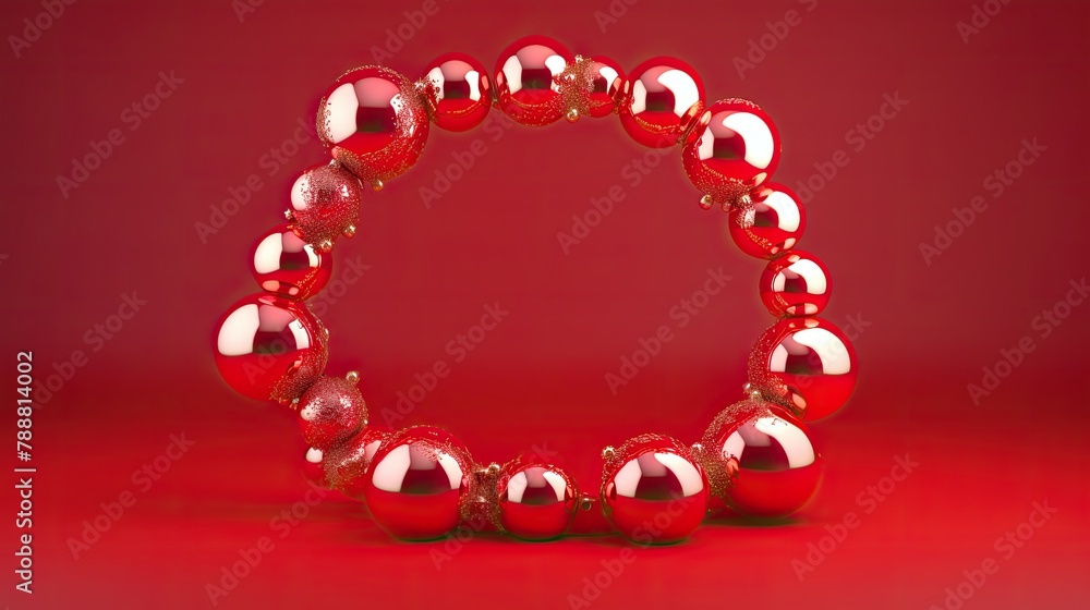 Poster red and shiny christmas balls on a red background. 3d rendering.