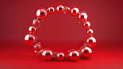 Red and shiny Christmas balls on a red background. 3D rendering.