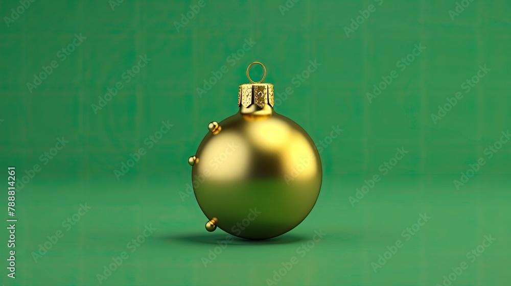 Poster This is a 3D rendering of a gold Christmas ornament. The ornament is hanging from a gold loop and has a textured surface.