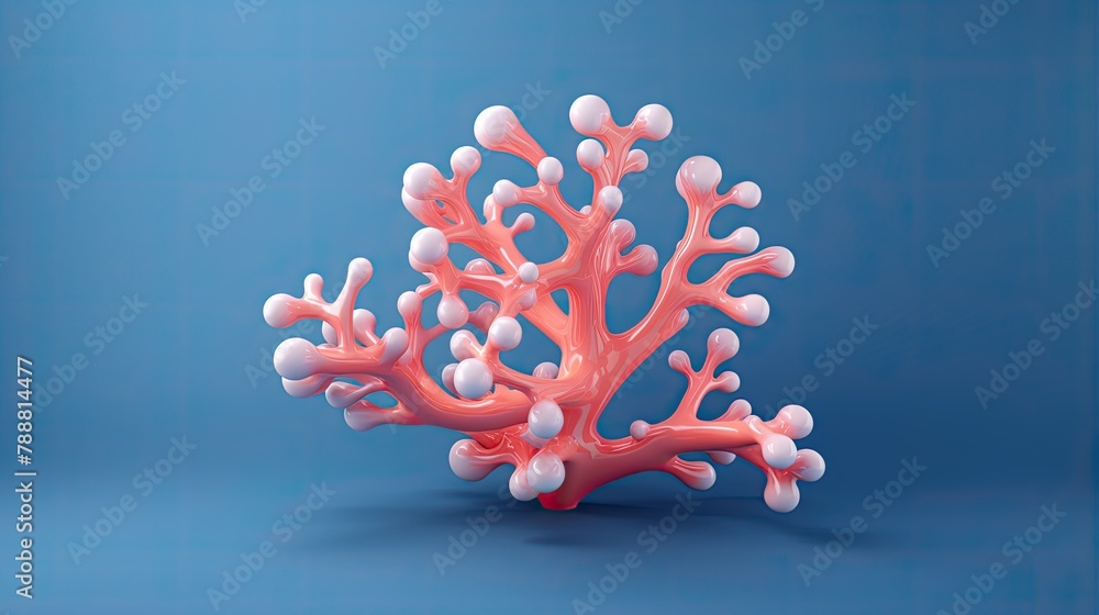 Poster this is a 3d rendering of a pink coral. it is isolated on a blue background and has a smooth, glossy