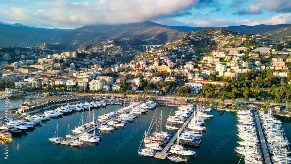 Canvas Prints sanremo, italy. aerial view of city port and skyline