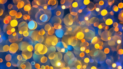 Abstract colorful background, midnight blue and gold, yellow circles, light, bokeh