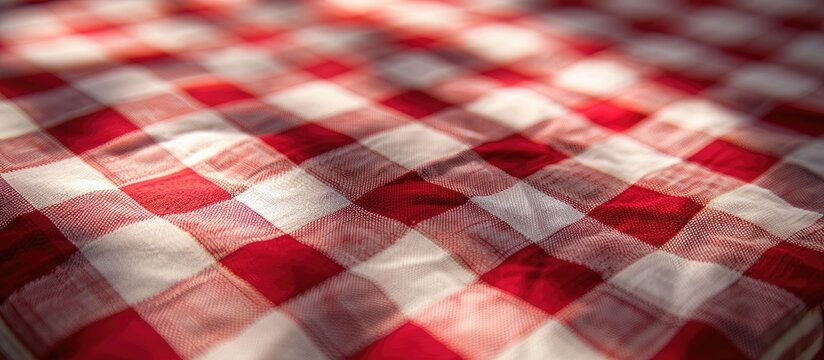 Close-up of a red checkered tablecloth with space for text