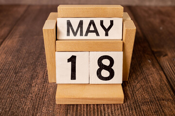 May 18 - from wooden blocks with letters, important date concept
