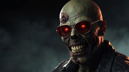 Fashionable Horror: Zombie with Sunglasses and Red Cylinder Smirking