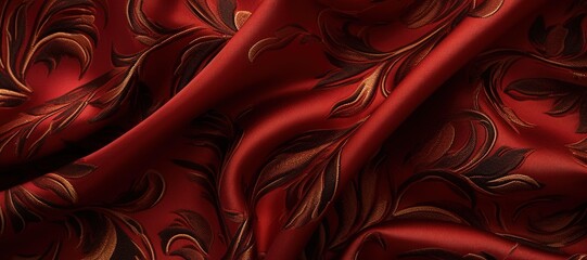 waves of red cloth with floral motif 21 - obrazy, fototapety, plakaty