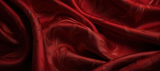waves of red cloth with floral motif 20 - obrazy, fototapety, plakaty
