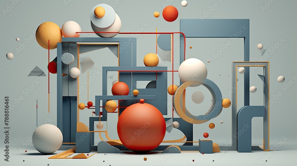 Poster 3d rendering of a colorful abstract geometric composition.