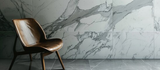 Porcelain tiles designed to resemble marble, set against a dark gray backdrop.