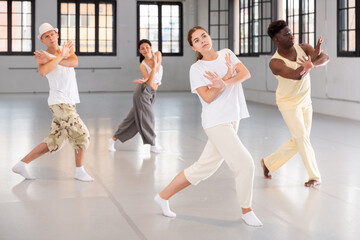 Jazz dancers exercising in a dance studio