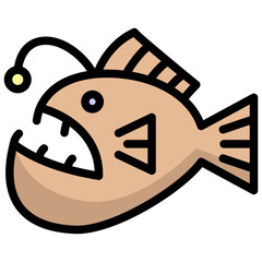 anglerfish icon illustration design with outline