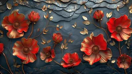 アールデコ調の幾何学的な花紋様のテクスチャ背景