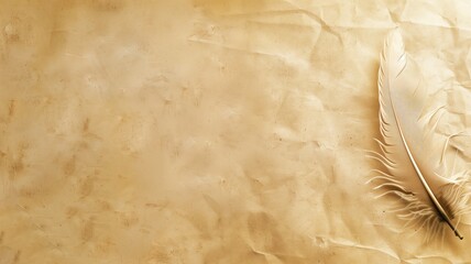 Quill on aged, crinkled parchment background