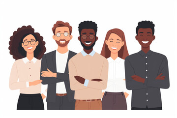 Group portrait of smiling office workers. Multicultural business team, colleagues. Happy men and women stand together vector icon, white background, black colour icon