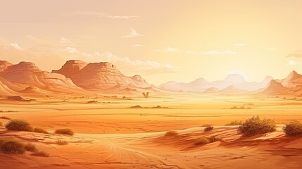 Fototapeta premium This is a beautiful landscape of a desert. The warm colors of the sand and sky create a peaceful and serene scene.