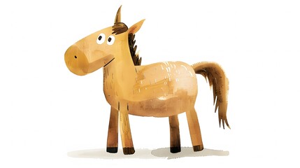 Cute and Funny Cartoon Horse in Simple Colors

