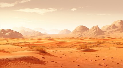 Naklejka premium This is a beautiful landscape of a desert with large sand dunes and mountains in the background. The colors are vibrant and the details are amazing.