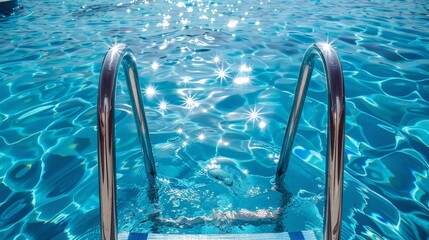 sparkling swimming pool ladder leading into the water  