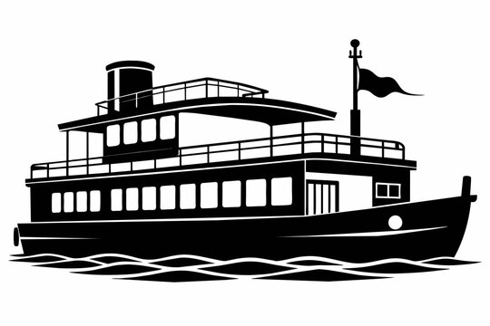 black ferry boat on water clip art preview