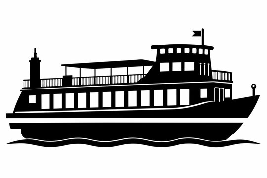 black ferry boat on water clip art preview