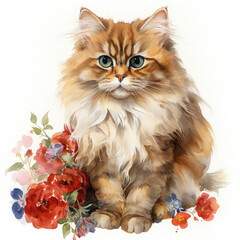 Watercolor Persian cat, clipart Illustration, Generative Ai