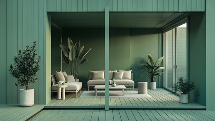 minimaliste green interior design - obrazy, fototapety, plakaty