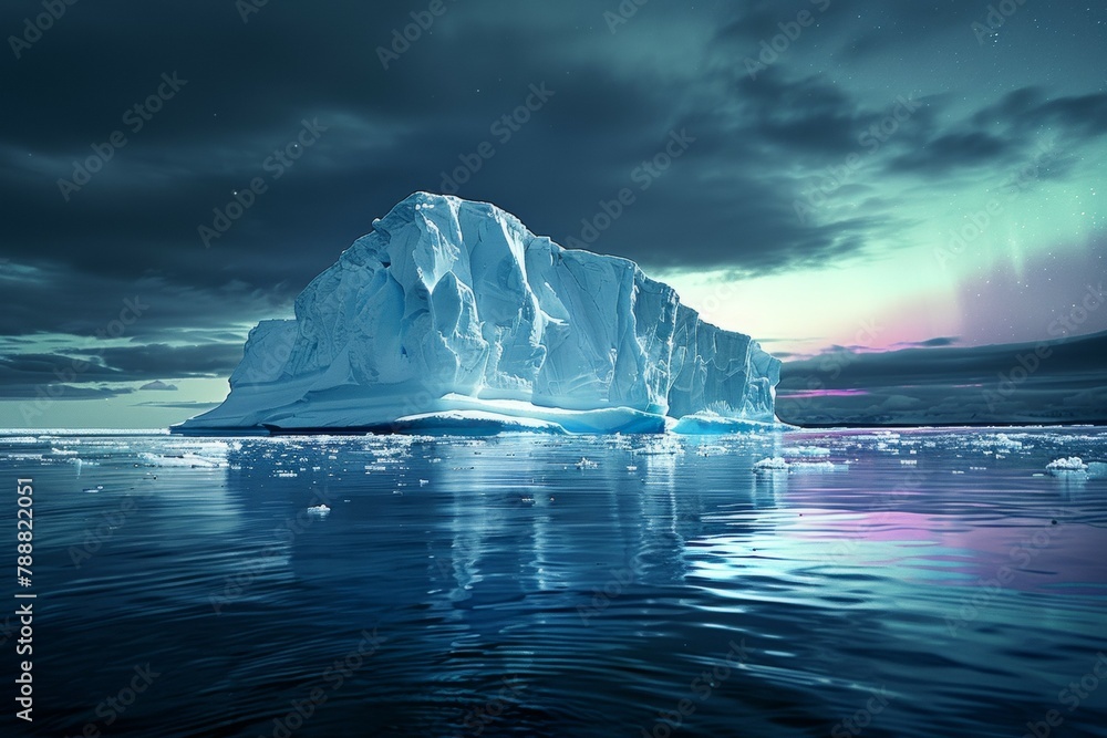 Poster a large ice block sits on top of the water