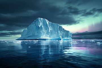 A large ice block sits on top of the water