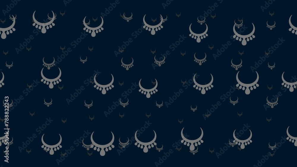 Poster necklace symbols float horizontally from left to right. parallax fly effect. floating symbols are lo