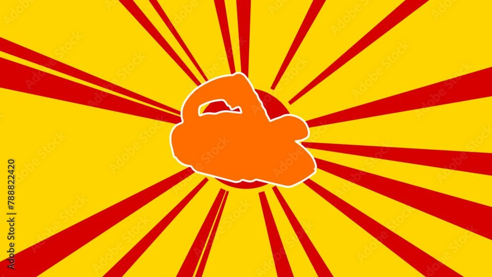 Poster electric plane symbol on the background of animation from moving rays of the sun. large orange symbo