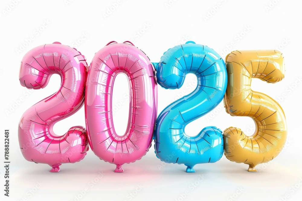 Poster inflatable balloons in the shape of the number 2025. festive atmosphere. background with selective f