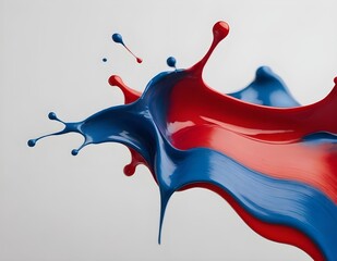Abstract Blue and Red Strokes of Oil Paint on a White Background