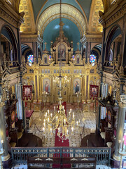 high altar of the catholic church of St. Stephen, view from the choir, Istanbul Turkey, vertical