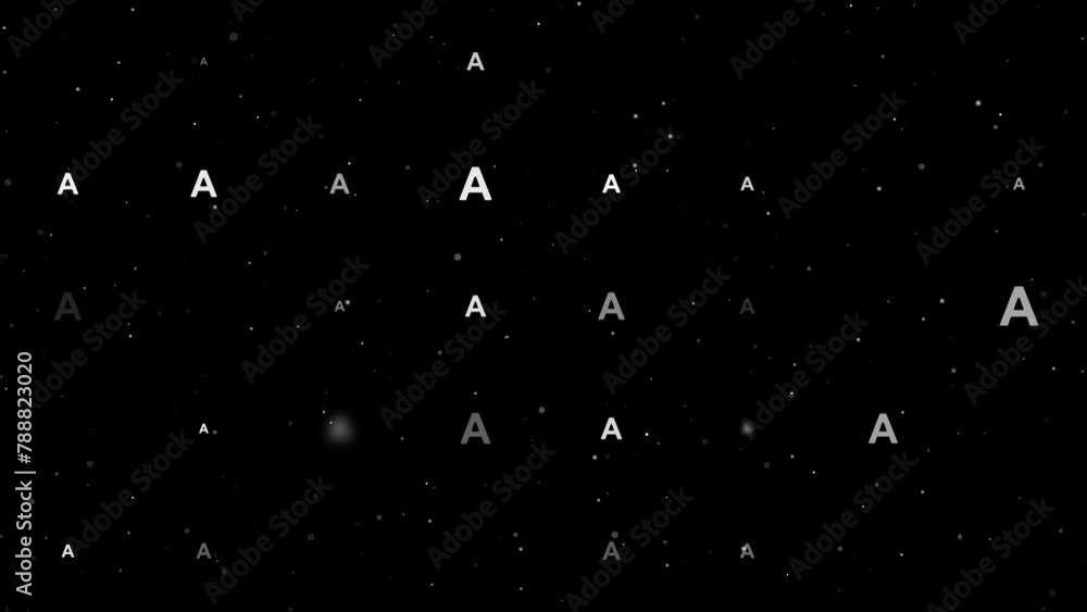 Poster template animation of evenly spaced capital letter a symbols of different sizes and opacity. animati
