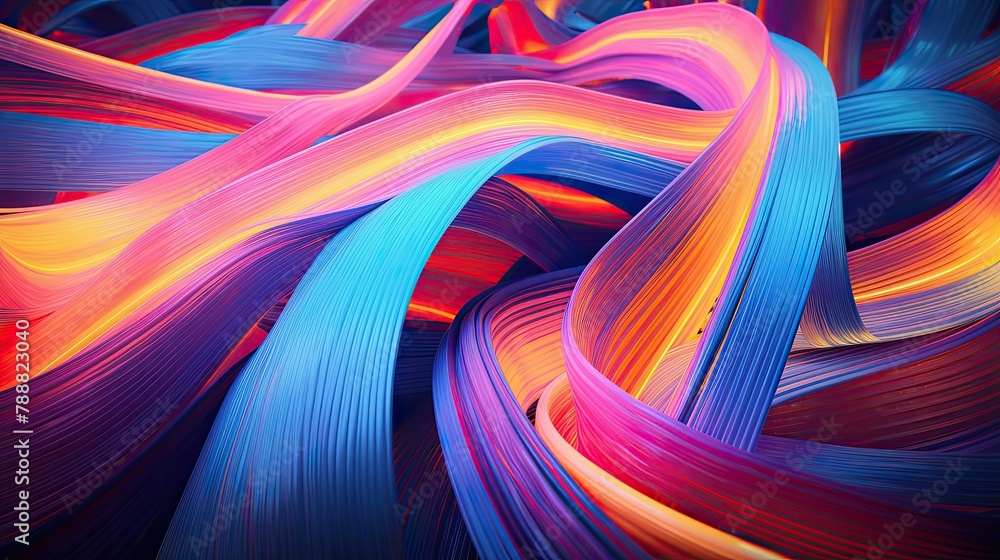 Poster 3d rendering. vibrant colors. twisted lines. abstract background.
