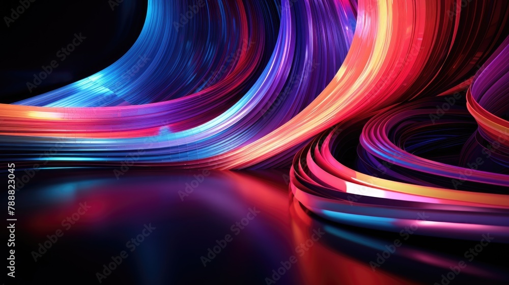 Poster 3d rendering. abstract background with colorful glowing curved lines.