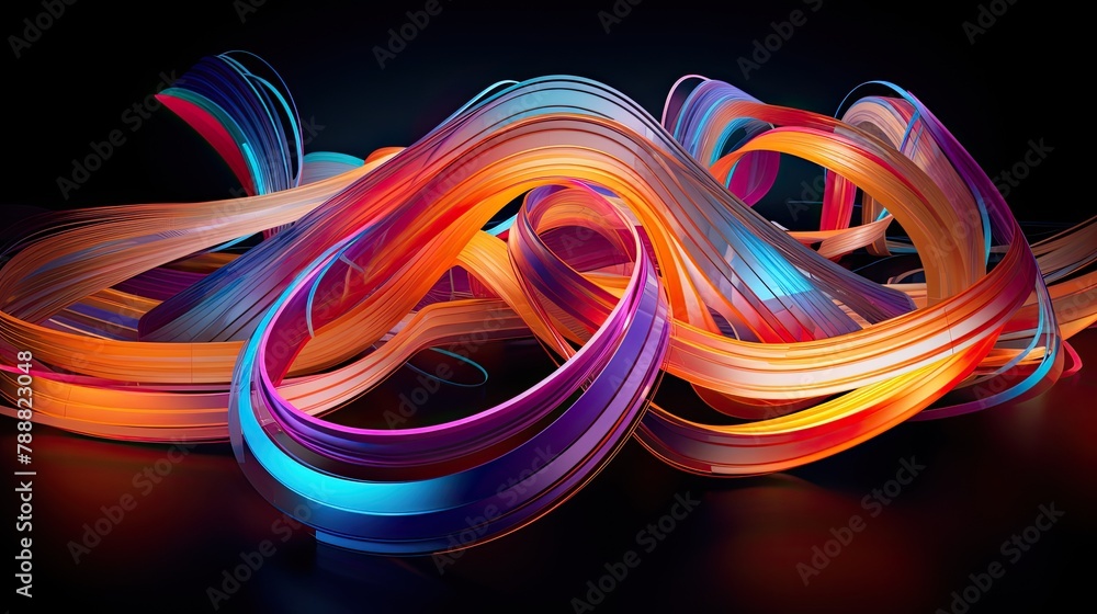 Poster 3d rendering of colorful twisted lines. abstract bright composition.