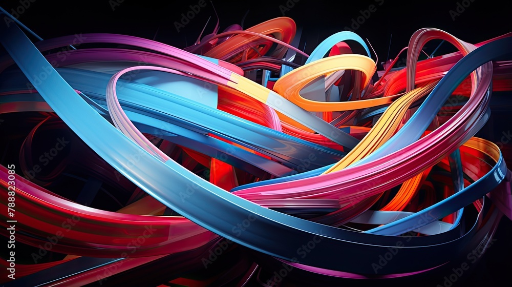Poster 3d rendering of twisted colorful ribbons. abstract painting.