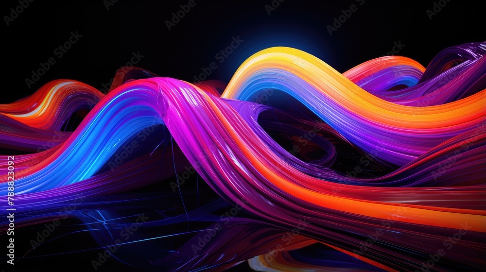 Poster 3d rendering. abstract twisted shape. colorful vibrant waves. modern background design.