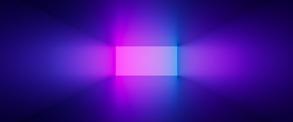3d render, abstract neon geometric background, inside the empty box illuminated with pink blue light