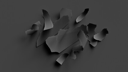 3d render, abstract minimalist black background. Ripped paper pieces macro. Dramatic wallpaper - 788823258