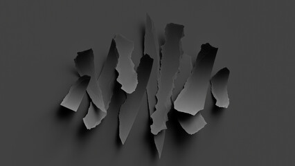 3d render, abstract minimalist black background. Ripped paper pieces macro. Dramatic wallpaper - 788823267