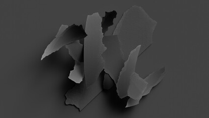 3d render, abstract minimalist black background. Ripped paper pieces macro. Dramatic wallpaper - 788823274