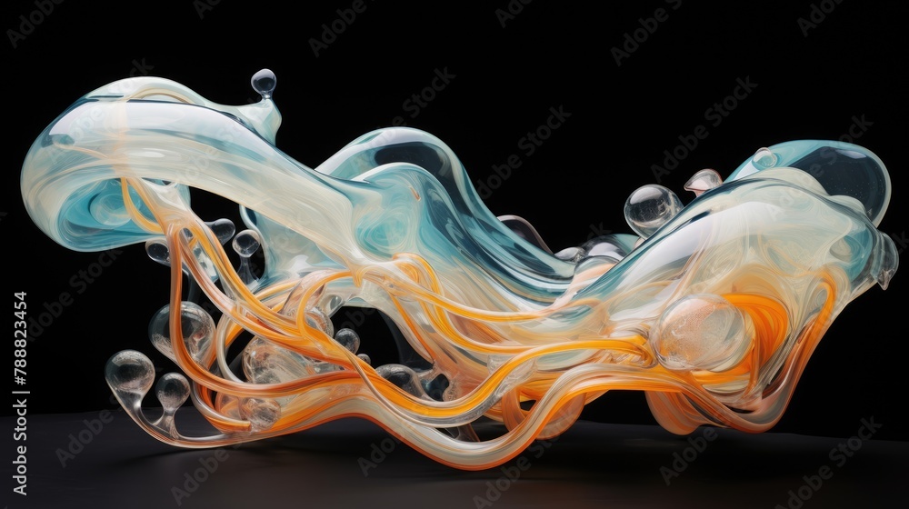 Poster 3d rendering of an abstract glass sculpture. the sculpture is made up of multiple curved shapes that