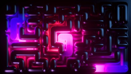 3d render, abstract neon background of futuristic pipeline, maze glowing in the dark - 788823464