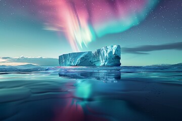 A large iceberg is reflected in the water